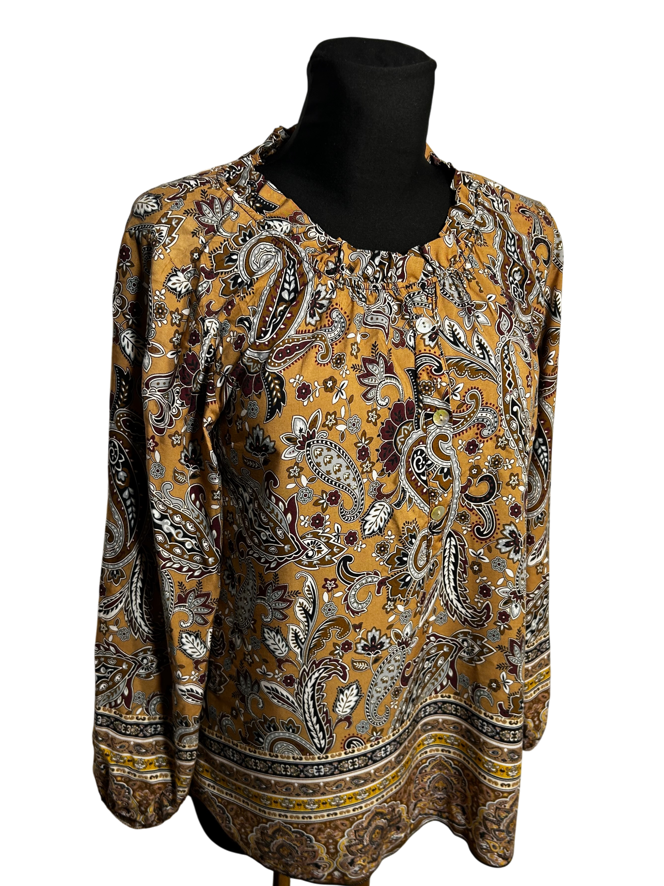 3 Stars Bluse Damen Gr 40 Viskose Paisley Muster Made in Italy Boho Langarm