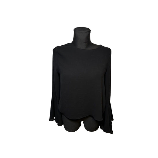 Zara Basic Bluse Damen Gr M Schwarz Elegant Ausgestellte Ärmel Schleife Hinten Edel