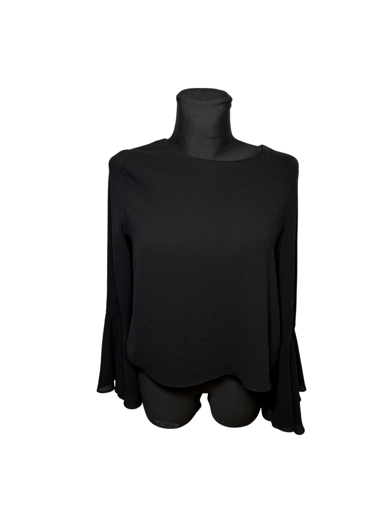 Zara Basic Bluse Damen Gr M Schwarz Elegant Ausgestellte Ärmel Schleife Hinten Edel