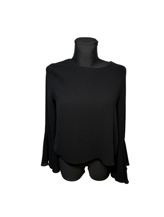 Zara Basic Bluse Damen Gr M Schwarz Elegant Ausgestellte Ärmel Schleife Hinten Edel