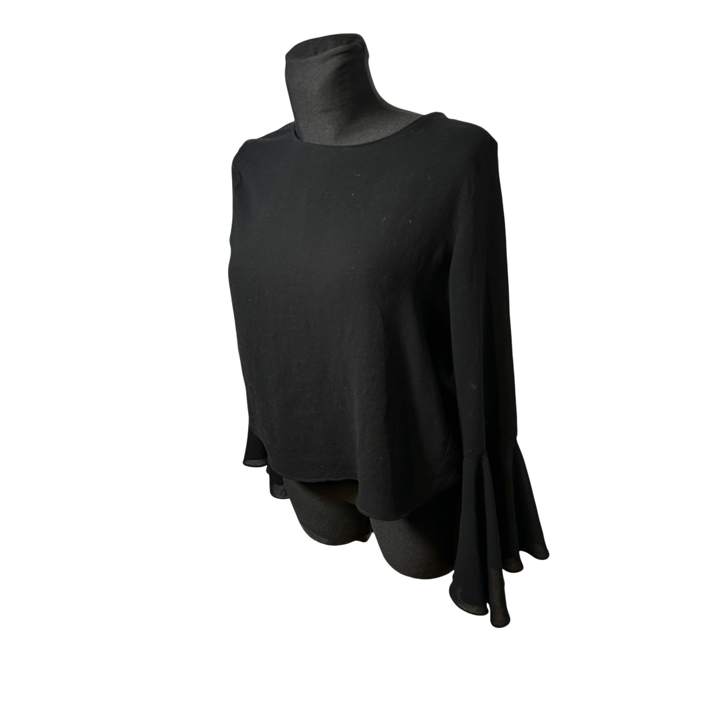 Zara Basic Bluse Damen Gr M Schwarz Elegant Ausgestellte Ärmel Schleife Hinten Edel