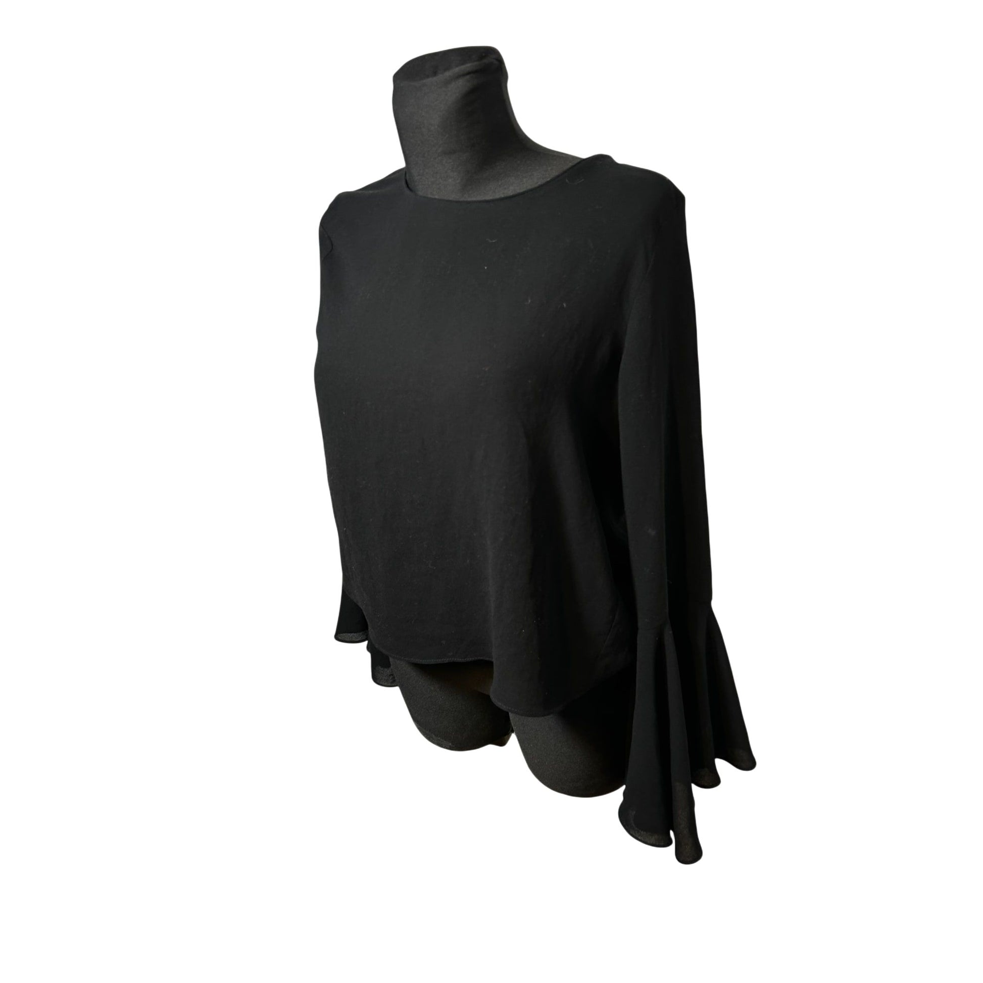 Zara Basic Bluse Damen Gr M Schwarz Elegant Ausgestellte Ärmel Schleife Hinten Edel