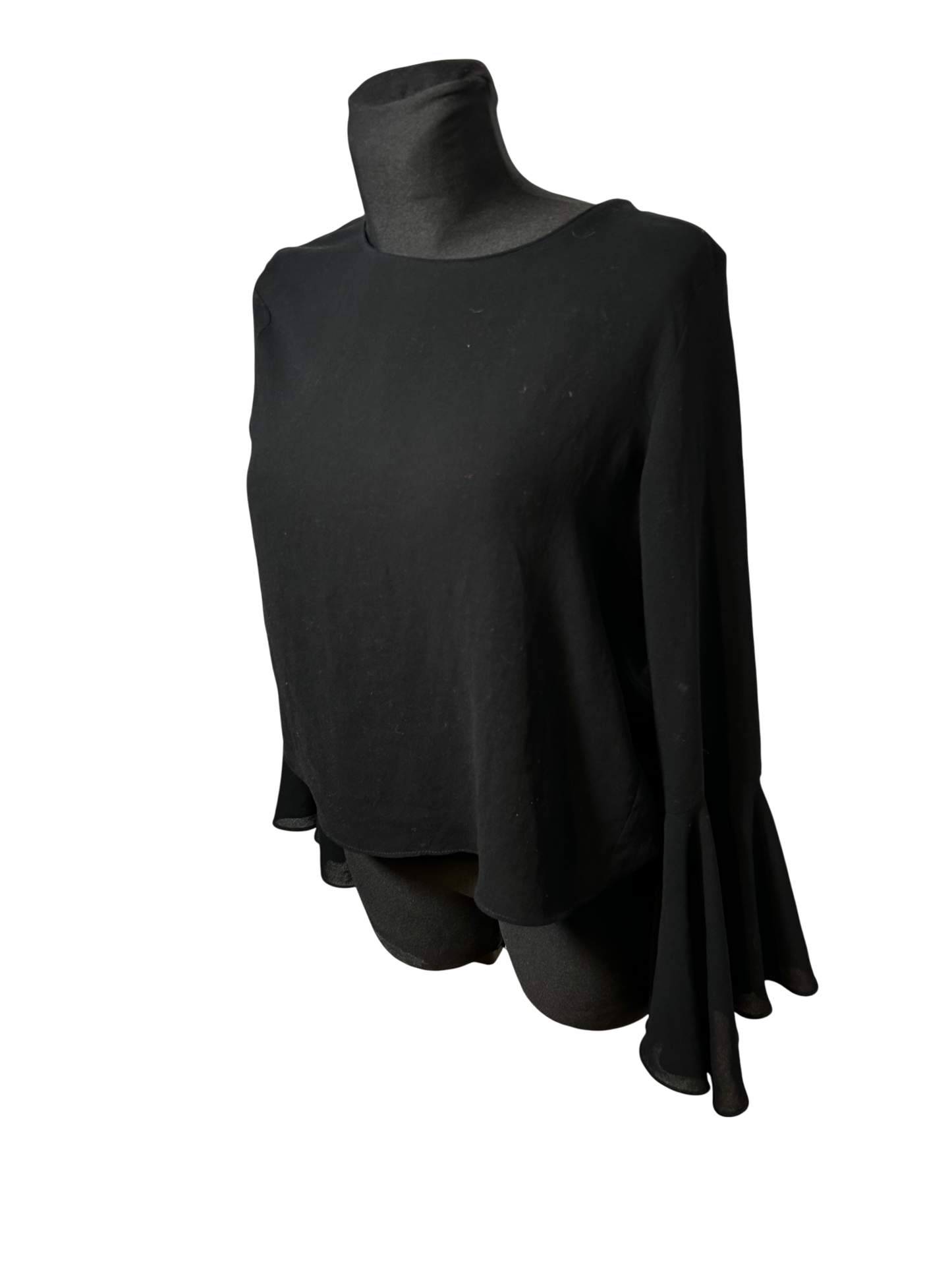 Zara Basic Bluse Damen Gr M Schwarz Elegant Ausgestellte Ärmel Schleife Hinten Edel