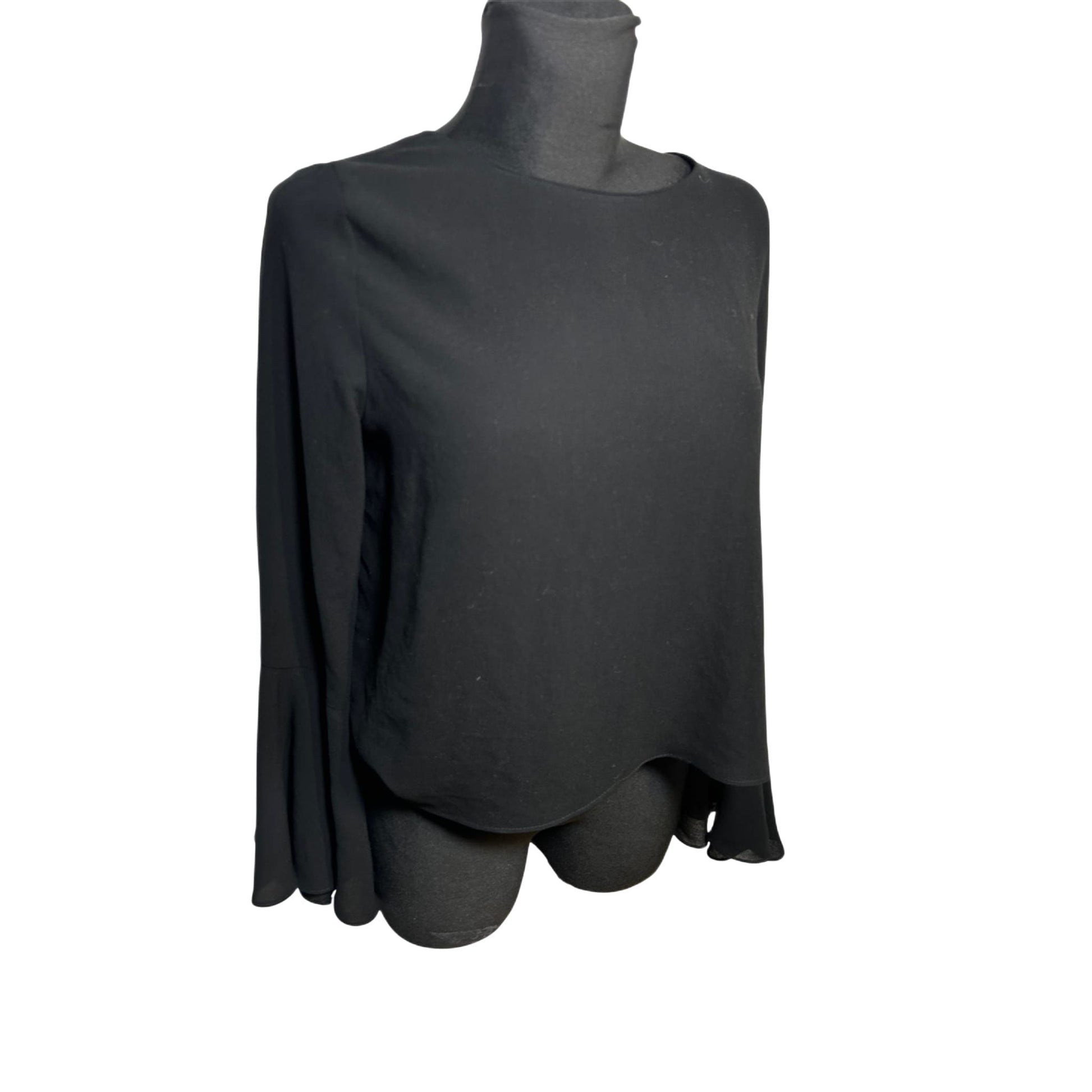 Zara Basic Bluse Damen Gr M Schwarz Elegant Ausgestellte Ärmel Schleife Hinten Edel