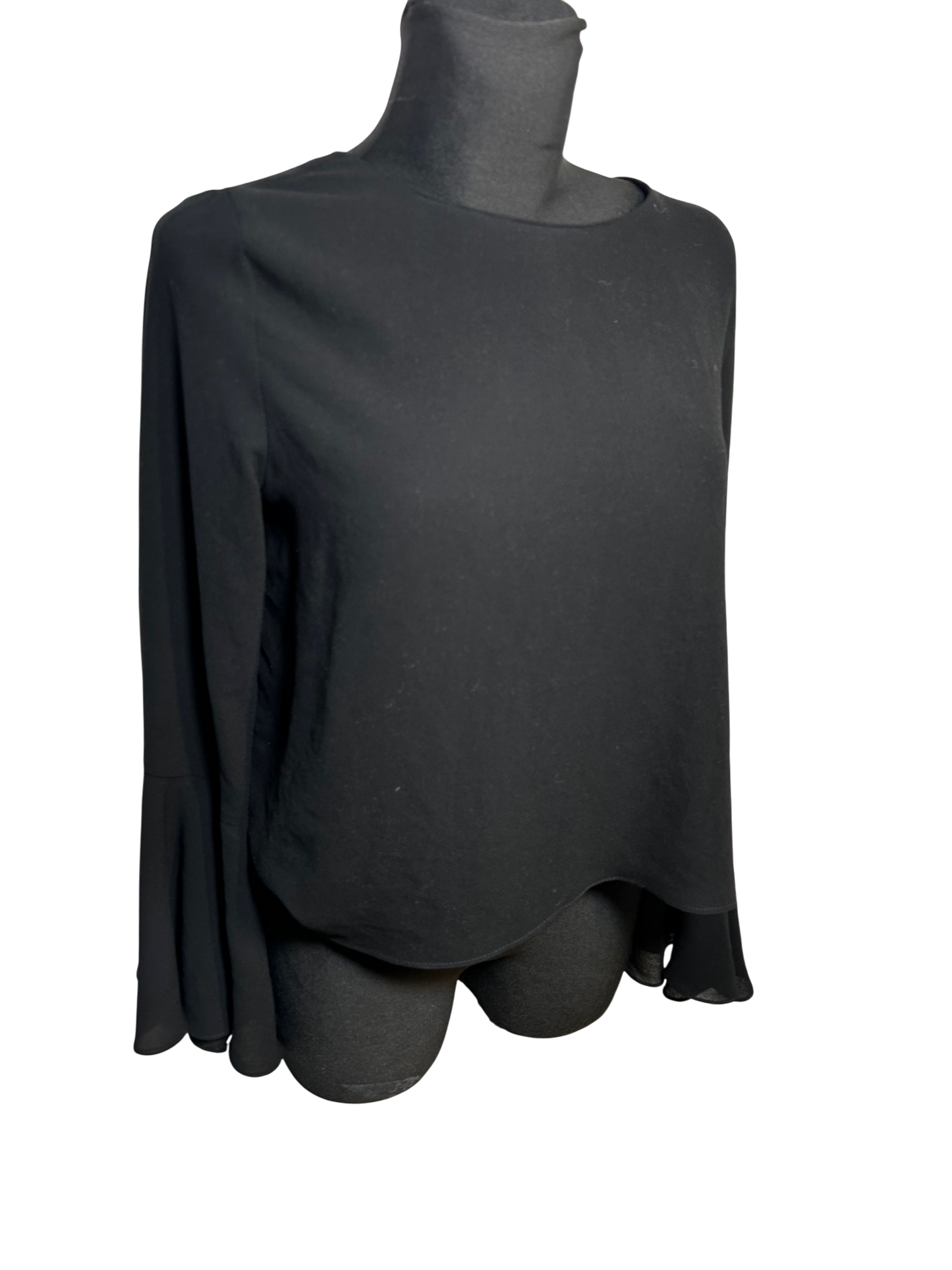 Zara Basic Bluse Damen Gr M Schwarz Elegant Ausgestellte Ärmel Schleife Hinten Edel