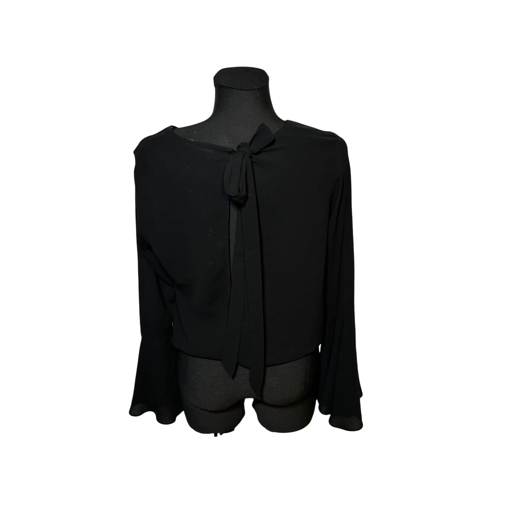 Zara Basic Bluse Damen Gr M Schwarz Elegant Ausgestellte Ärmel Schleife Hinten Edel