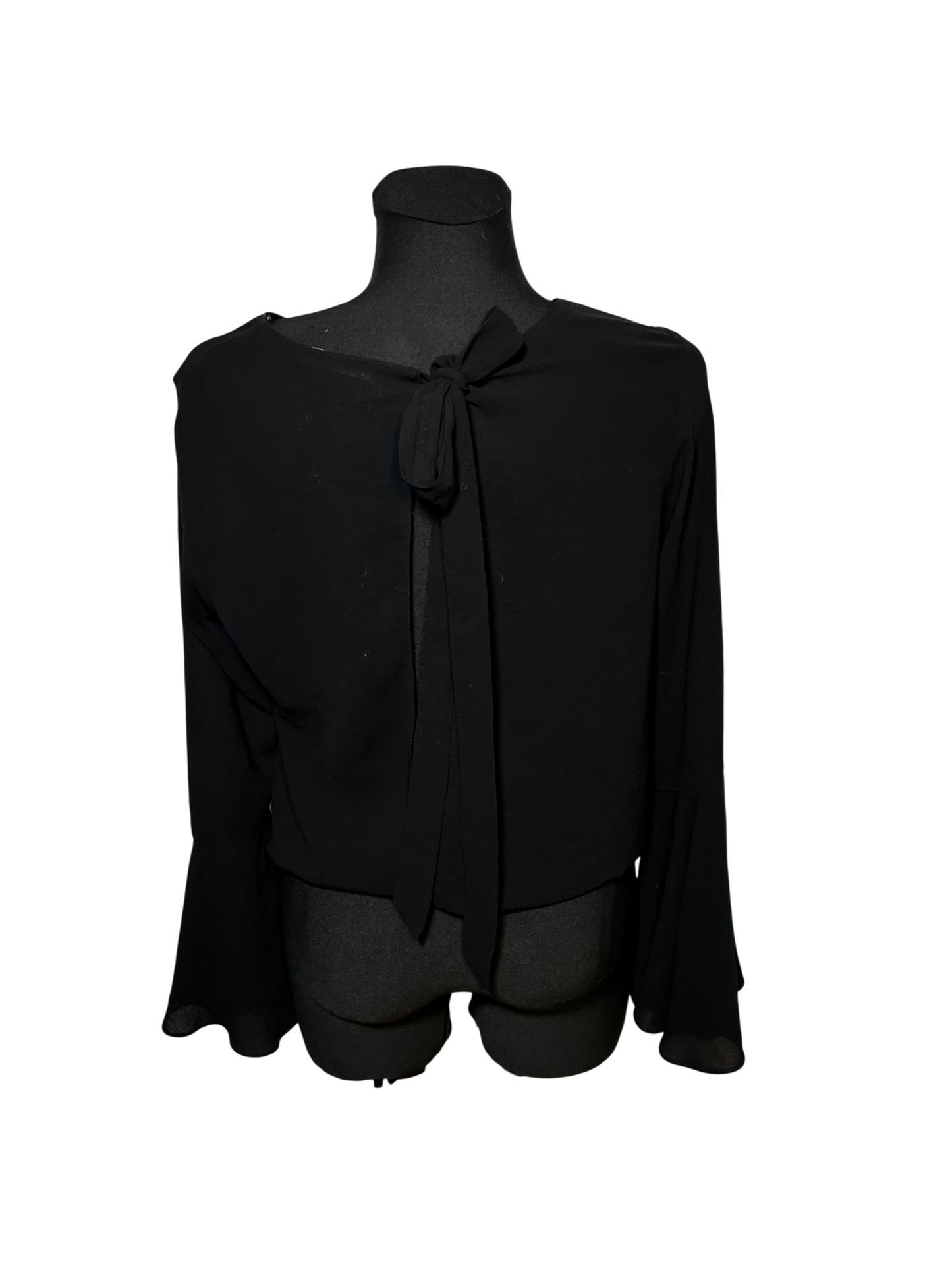 Zara Basic Bluse Damen Gr M Schwarz Elegant Ausgestellte Ärmel Schleife Hinten Edel