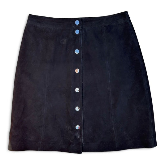 Hallhuber Damenrock 36 Schwarz Wildleder Zierknöpfe Gefüttert Midi Elegant