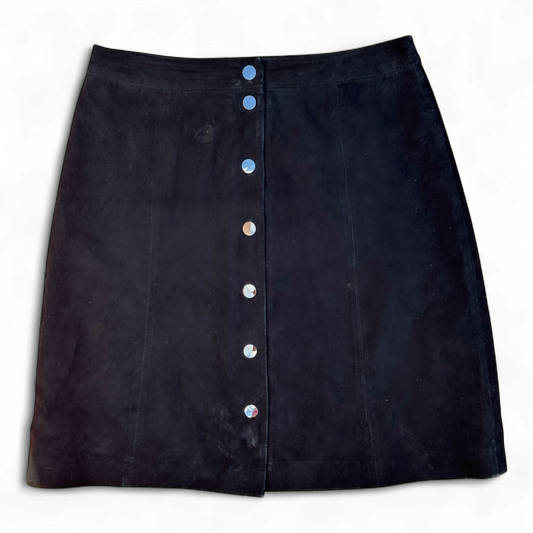 Hallhuber Damenrock 36 Schwarz Wildleder Zierknöpfe Gefüttert Midi Elegant