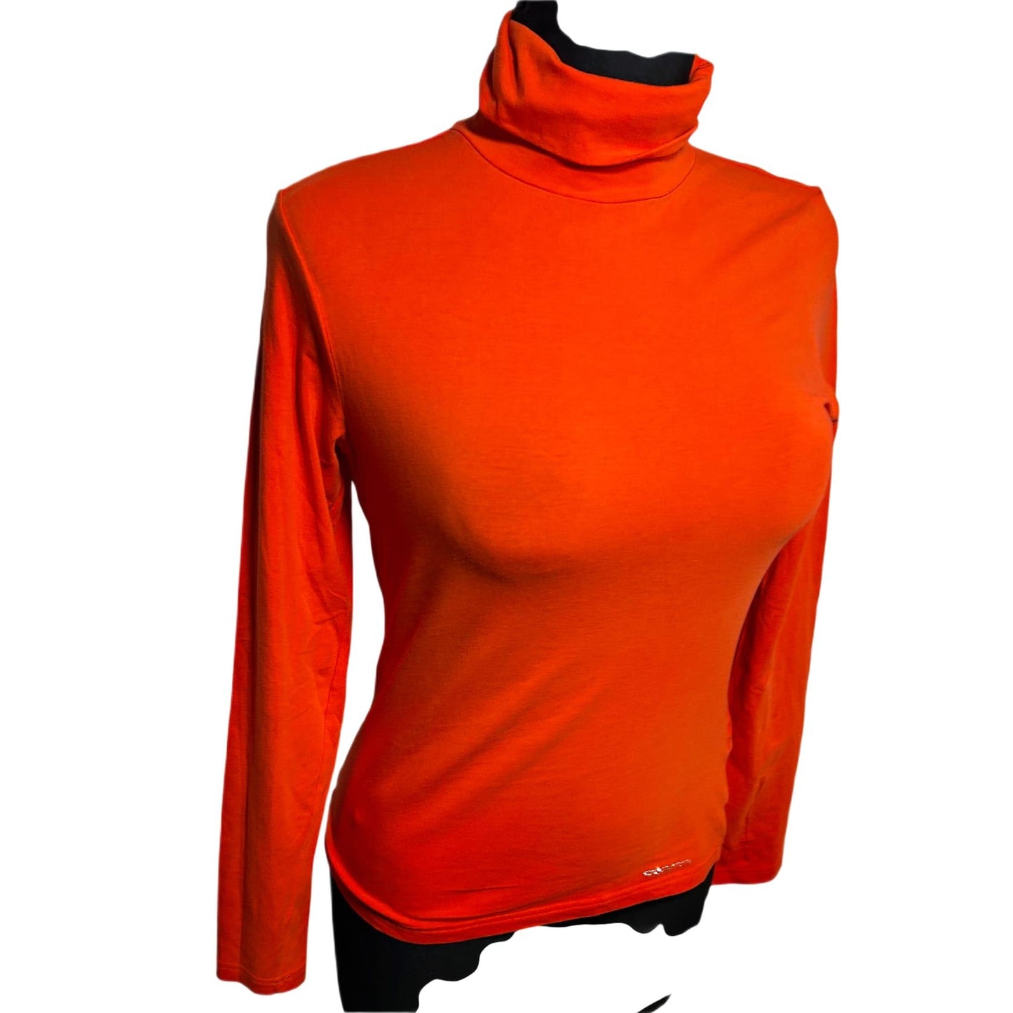 OPM The Collection Rollkragen Shirt Damen Longsleeve Gr S Orange Elastisch Baumwolle