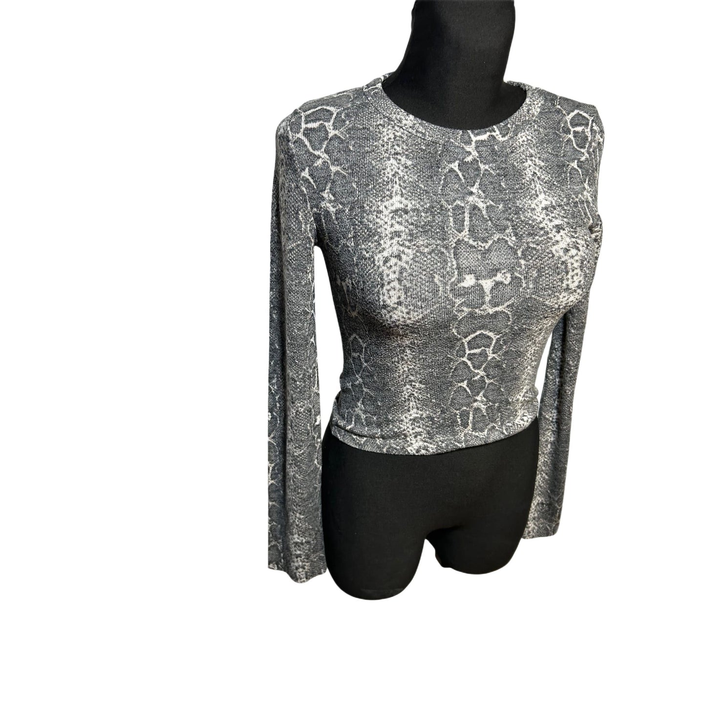 Zara Damen Oberteil Shirt Top Gr S Grau Stretch Baumwollmix Schlangenmuster