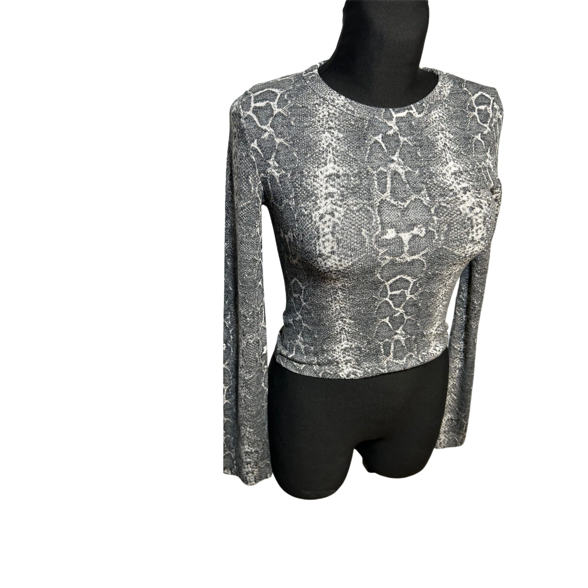 Zara Damen Oberteil Shirt Top Gr S Grau Stretch Baumwollmix Schlangenmuster