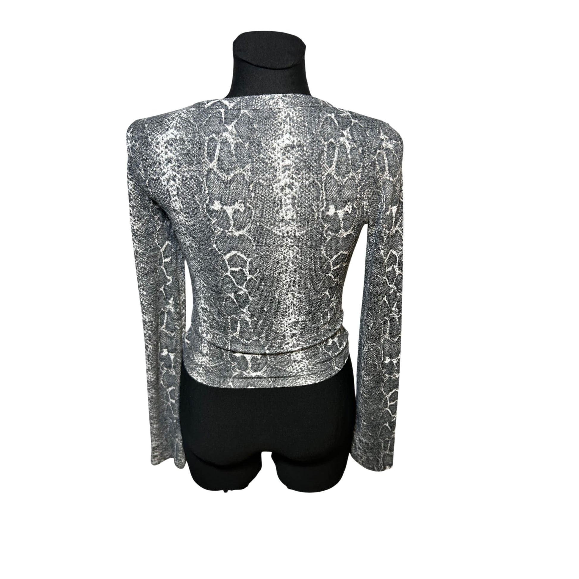 Zara Damen Oberteil Shirt Top Gr S Grau Stretch Baumwollmix Schlangenmuster