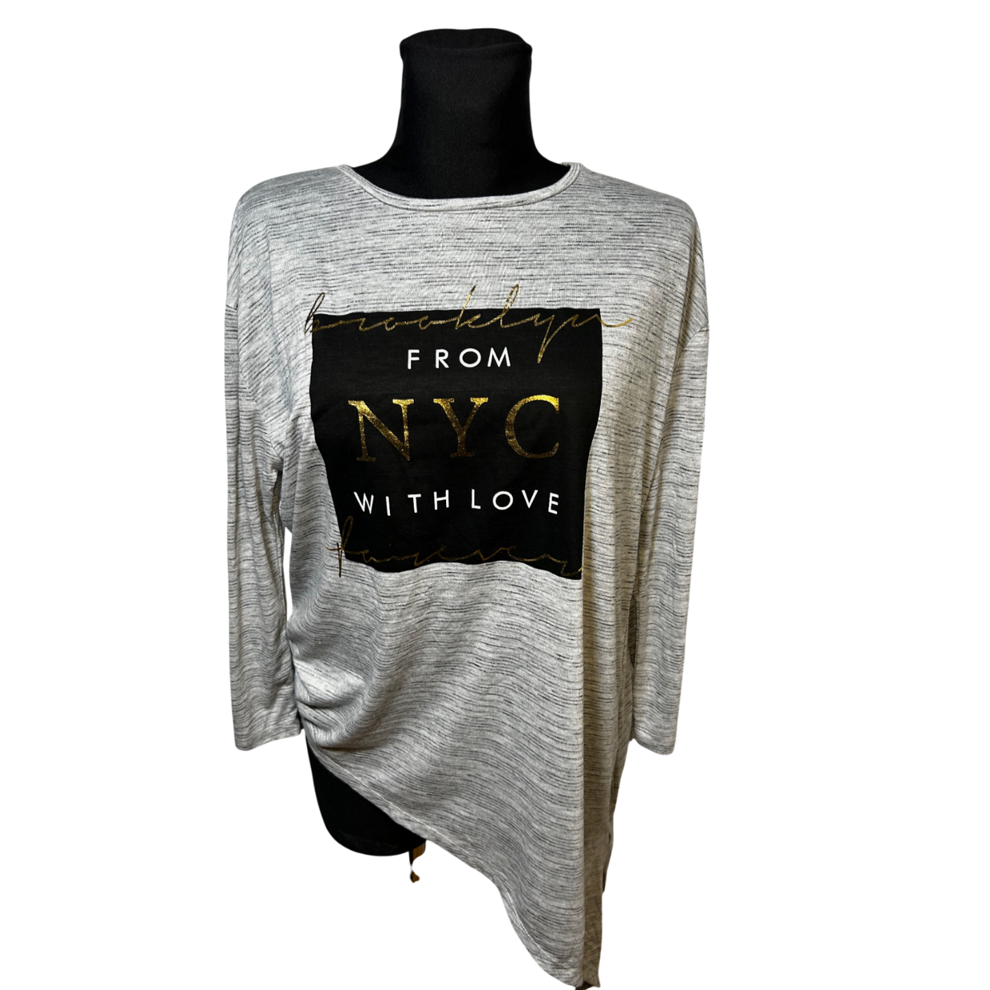 Atmosphere Shirt Damen Gr 42 3/4-Arm Asymmetrisch Grau NYC Print Elegant Casual