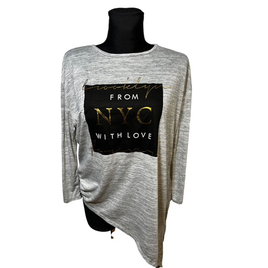 Atmosphere Shirt Damen Gr 42 3/4-Arm Asymmetrisch Grau NYC Print Elegant Casual