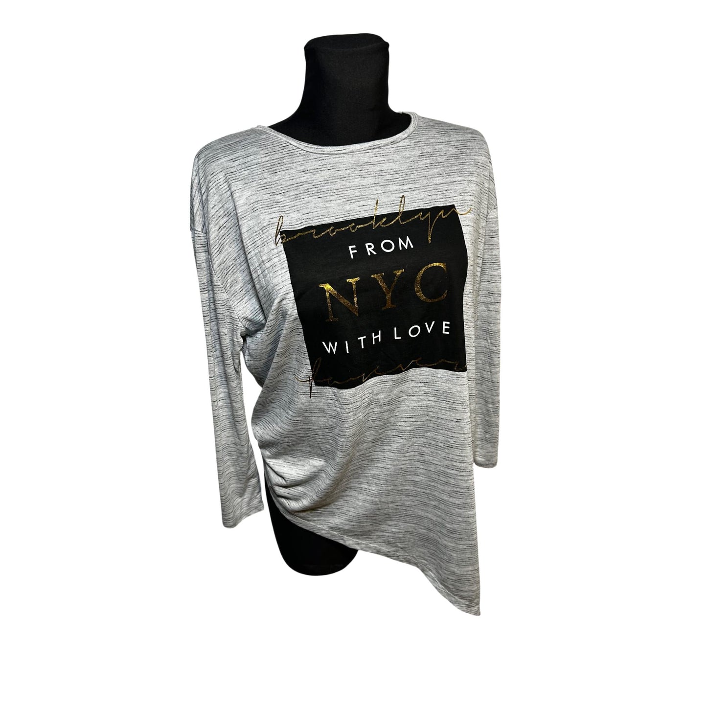 Atmosphere Shirt Damen Gr 42 3/4-Arm Asymmetrisch Grau NYC Print Elegant Casual