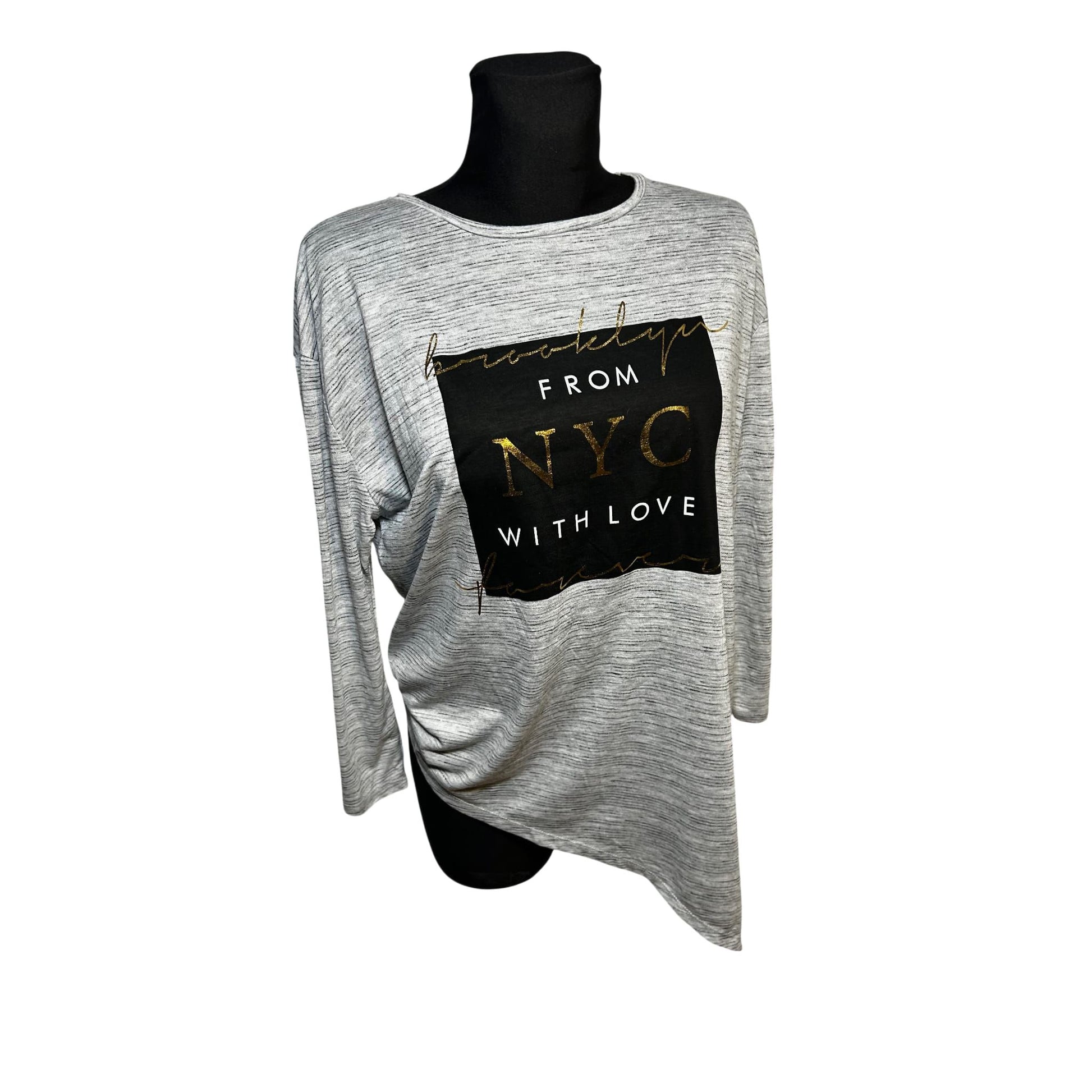 Atmosphere Shirt Damen Gr 42 3/4-Arm Asymmetrisch Grau NYC Print Elegant Casual