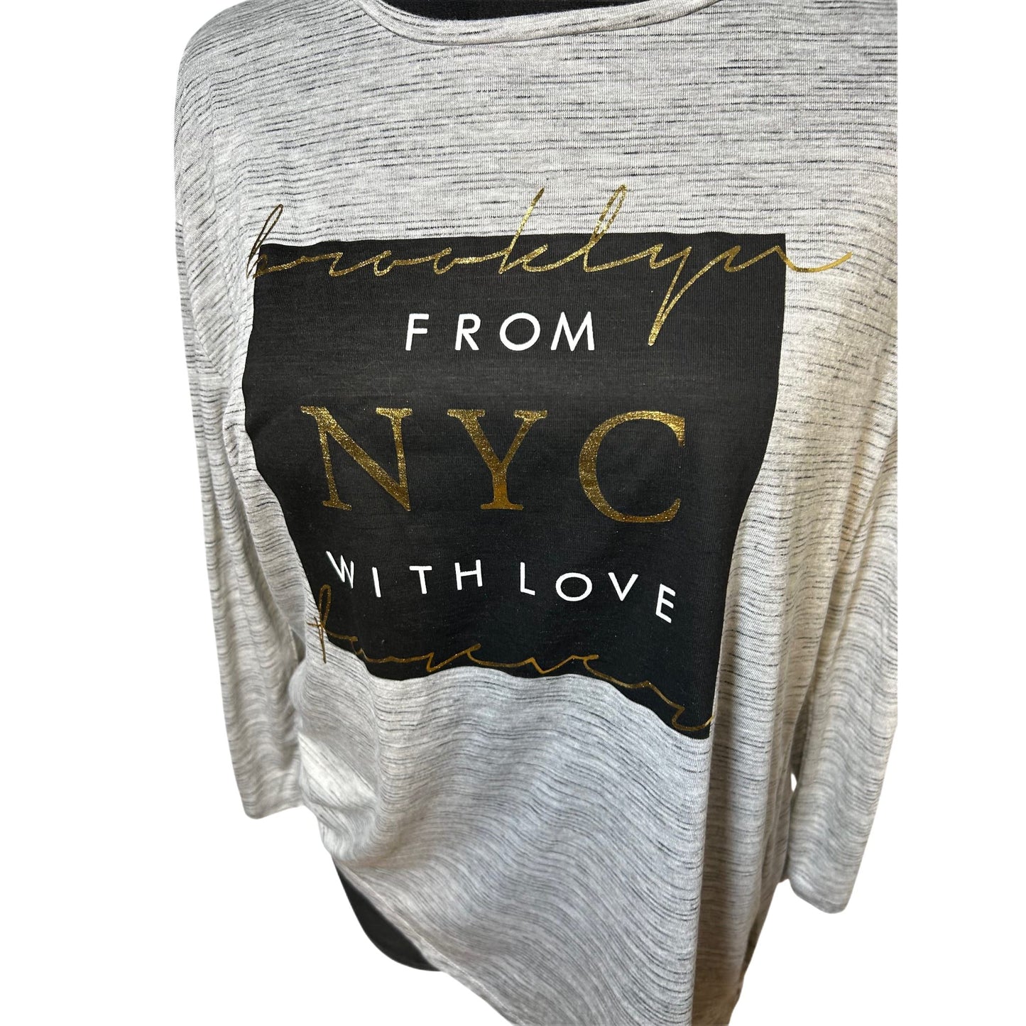 Atmosphere Shirt Damen Gr 42 3/4-Arm Asymmetrisch Grau NYC Print Elegant Casual