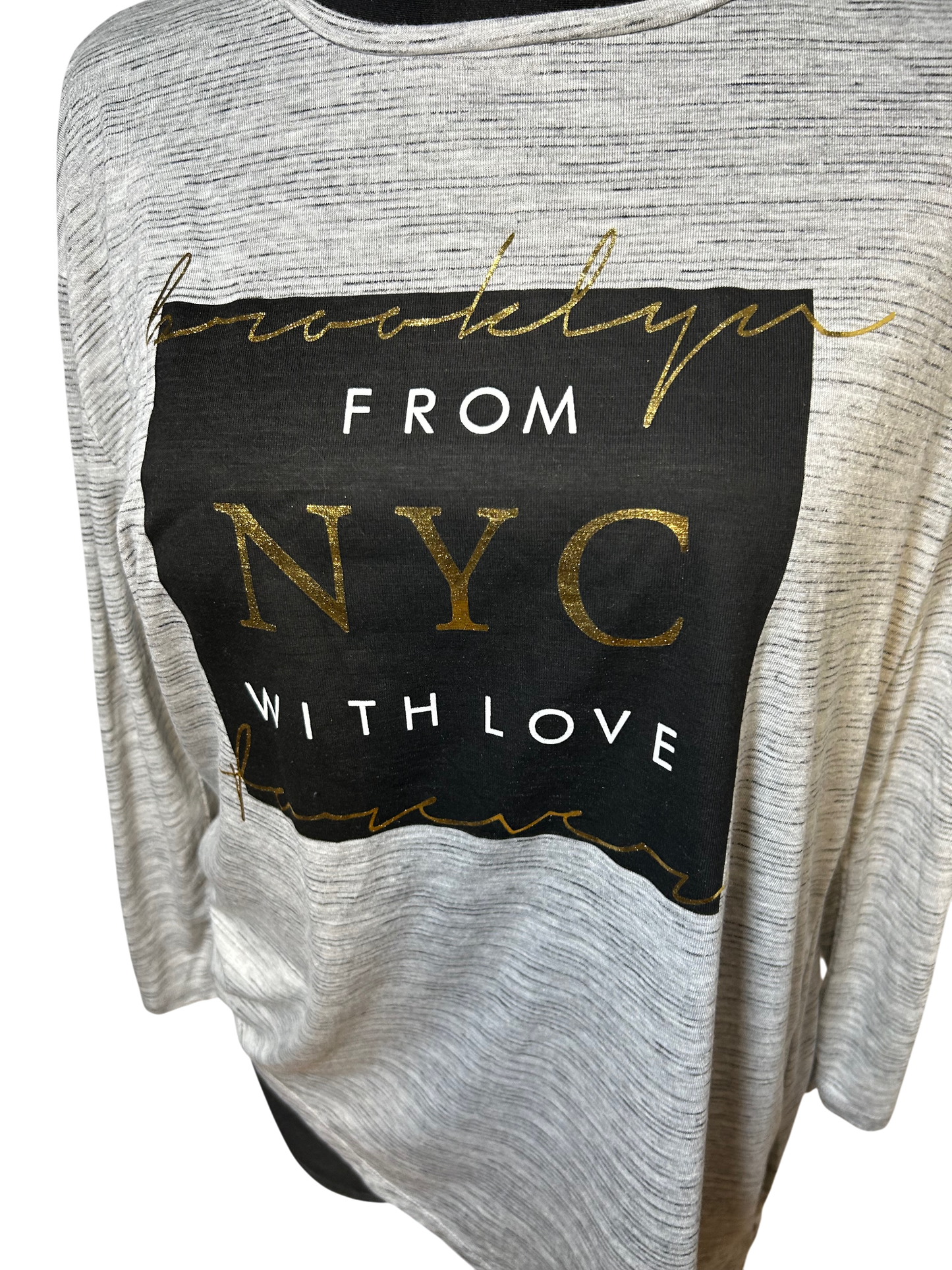 Atmosphere Shirt Damen Gr 42 3/4-Arm Asymmetrisch Grau NYC Print Elegant Casual