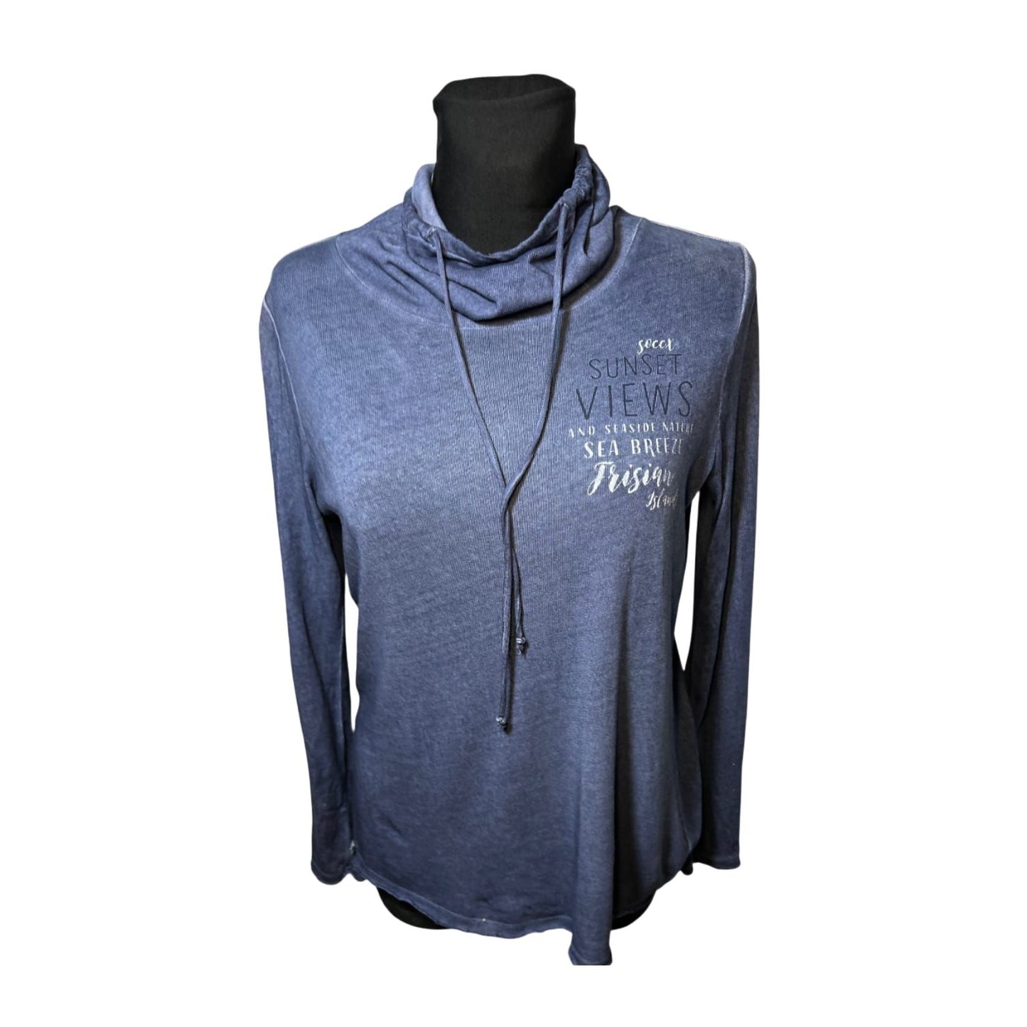 Soccx Longsleeve Damen Shirt Gr 36 Blau Dünn Leicht Schalkragen Casual Stretch