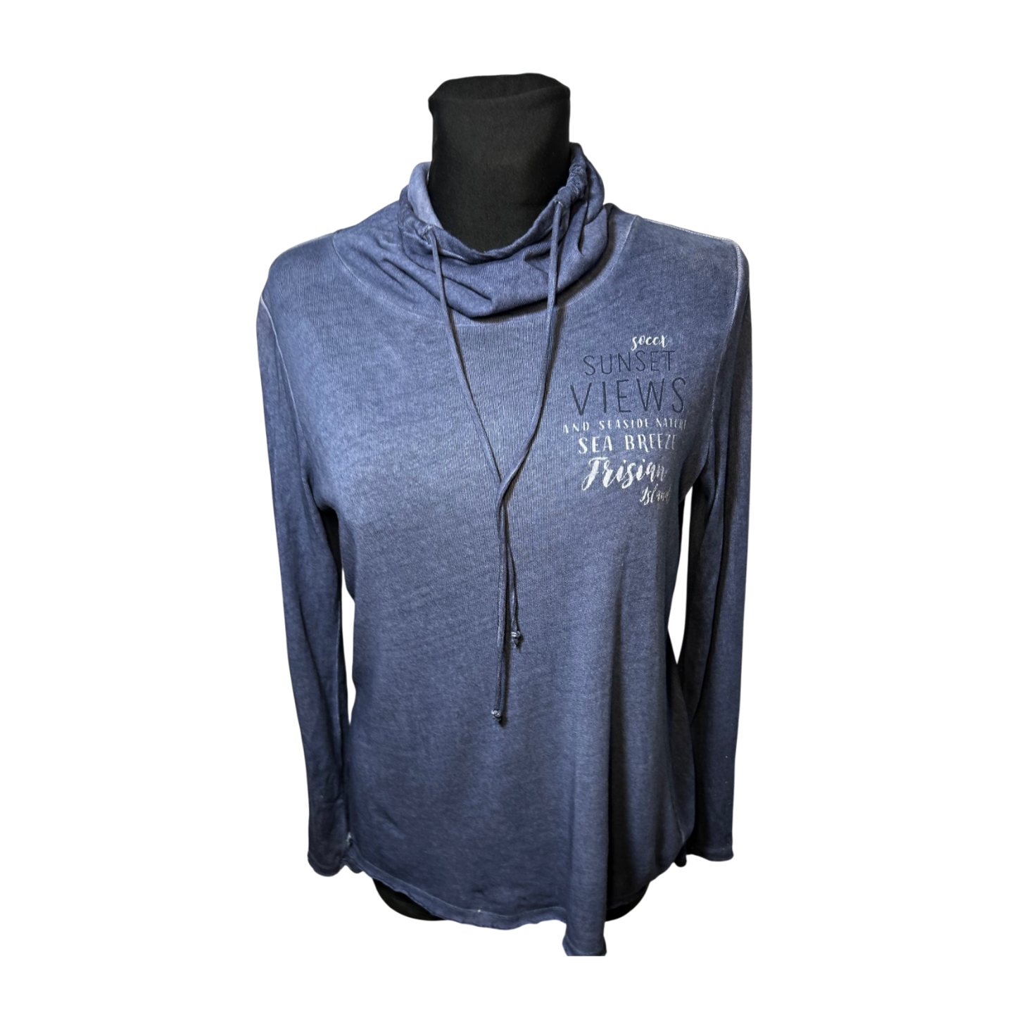 Soccx Longsleeve Damen Shirt Gr 36 Blau Dünn Leicht Schalkragen Casual Stretch