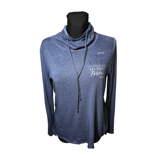 Soccx Longsleeve Damen Shirt Gr 36 Blau Dünn Leicht Schalkragen Casual Stretch