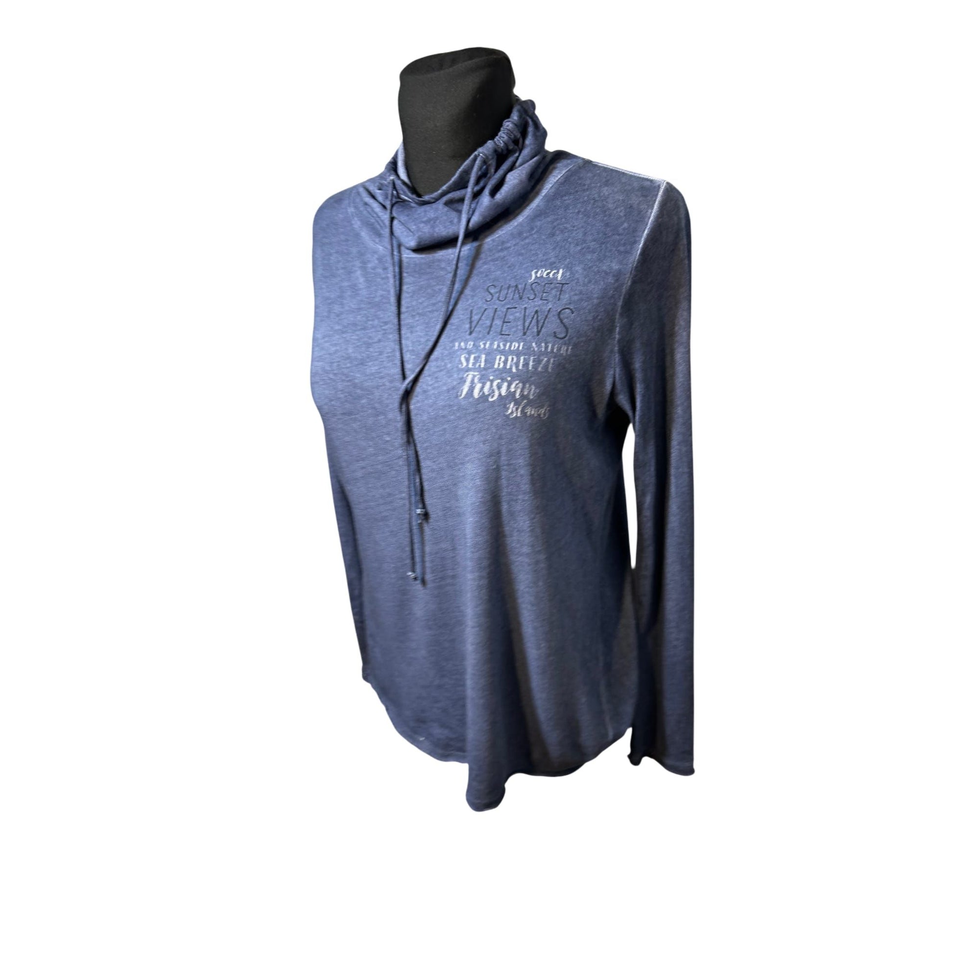 Soccx Longsleeve Damen Shirt Gr 36 Blau Dünn Leicht Schalkragen Casual Stretch
