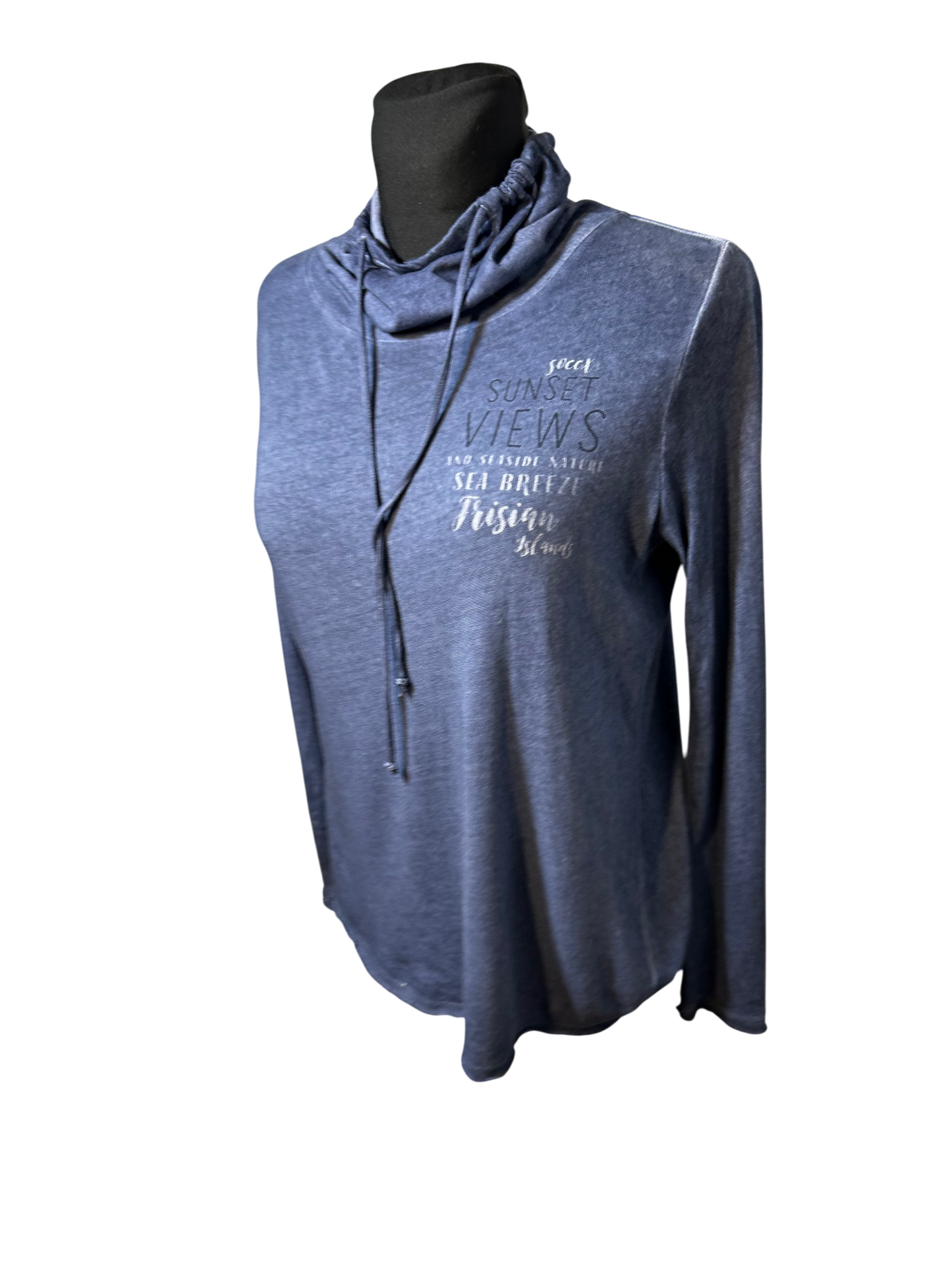 Soccx Longsleeve Damen Shirt Gr 36 Blau Dünn Leicht Schalkragen Casual Stretch