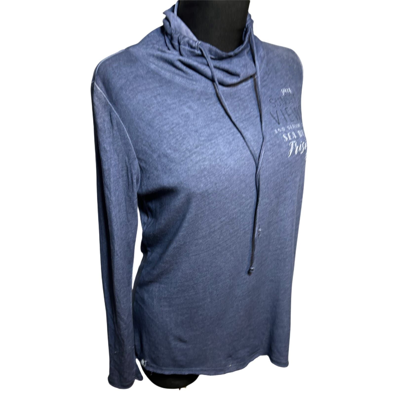 Soccx Longsleeve Damen Shirt Gr 36 Blau Dünn Leicht Schalkragen Casual Stretch