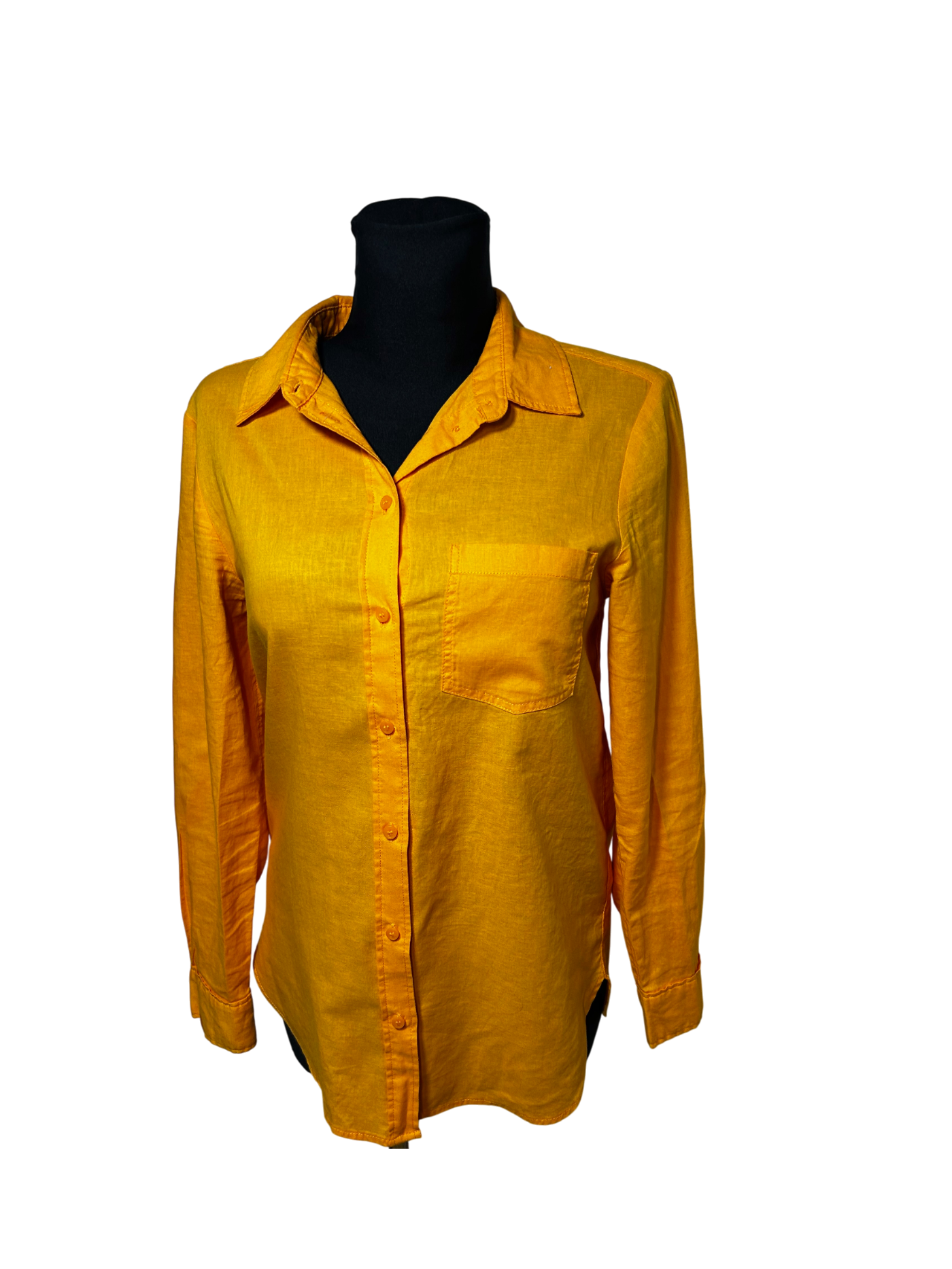 Damen Bluse Langarm Gr XS Orange Leinen Baumwolle Hemdbluse Basic Sommer Elegant