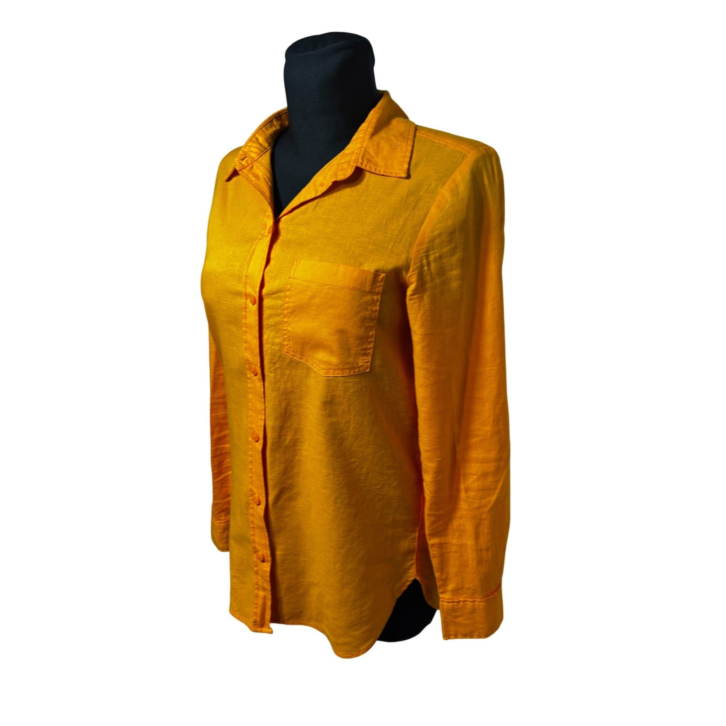 Damen Bluse Langarm Gr XS Orange Leinen Baumwolle Hemdbluse Basic Sommer Elegant
