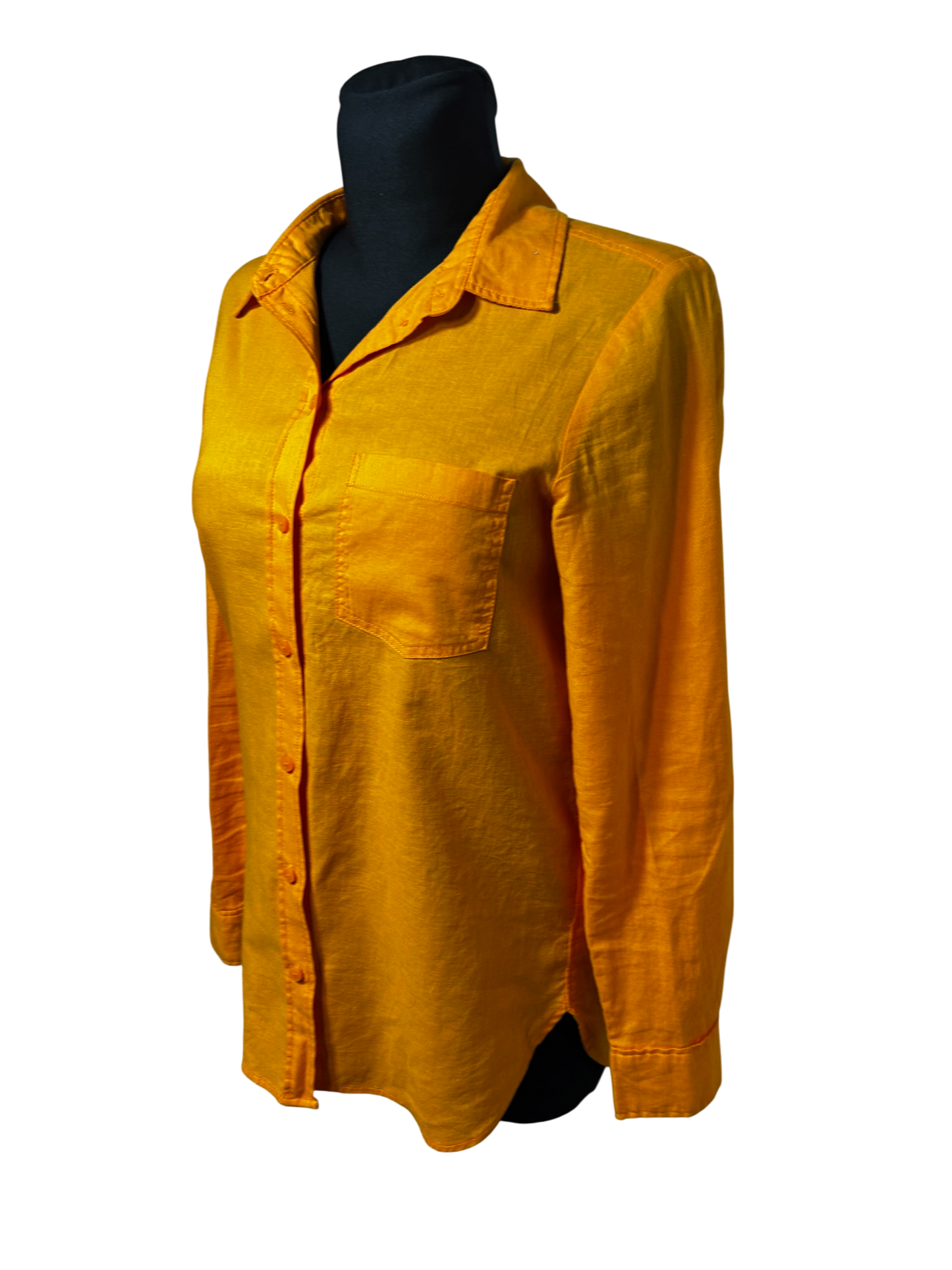 Damen Bluse Langarm Gr XS Orange Leinen Baumwolle Hemdbluse Basic Sommer Elegant