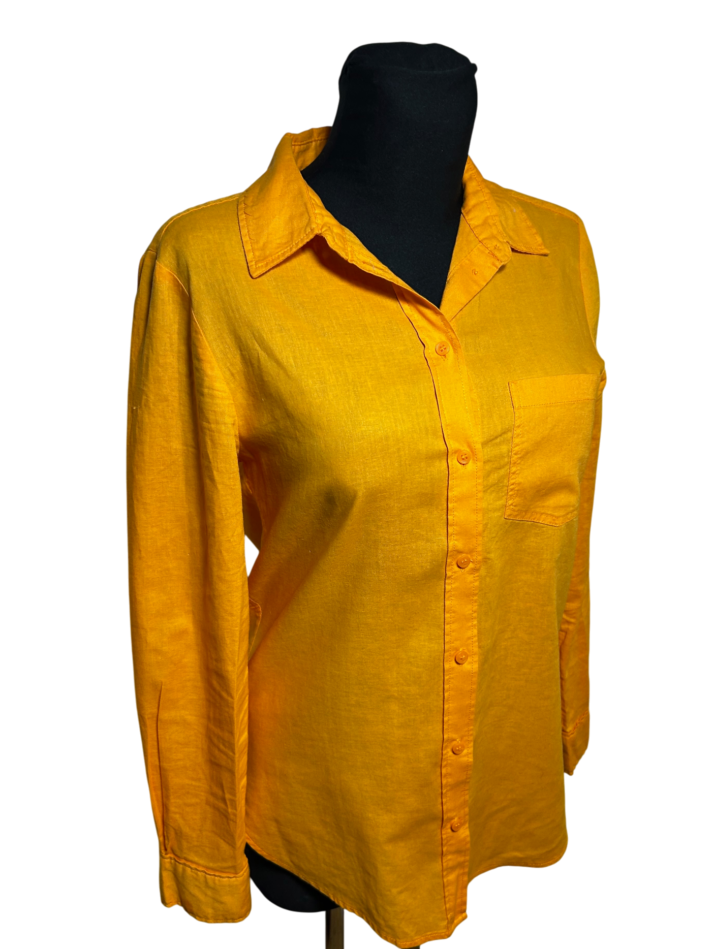 Damen Bluse Langarm Gr XS Orange Leinen Baumwolle Hemdbluse Basic Sommer Elegant