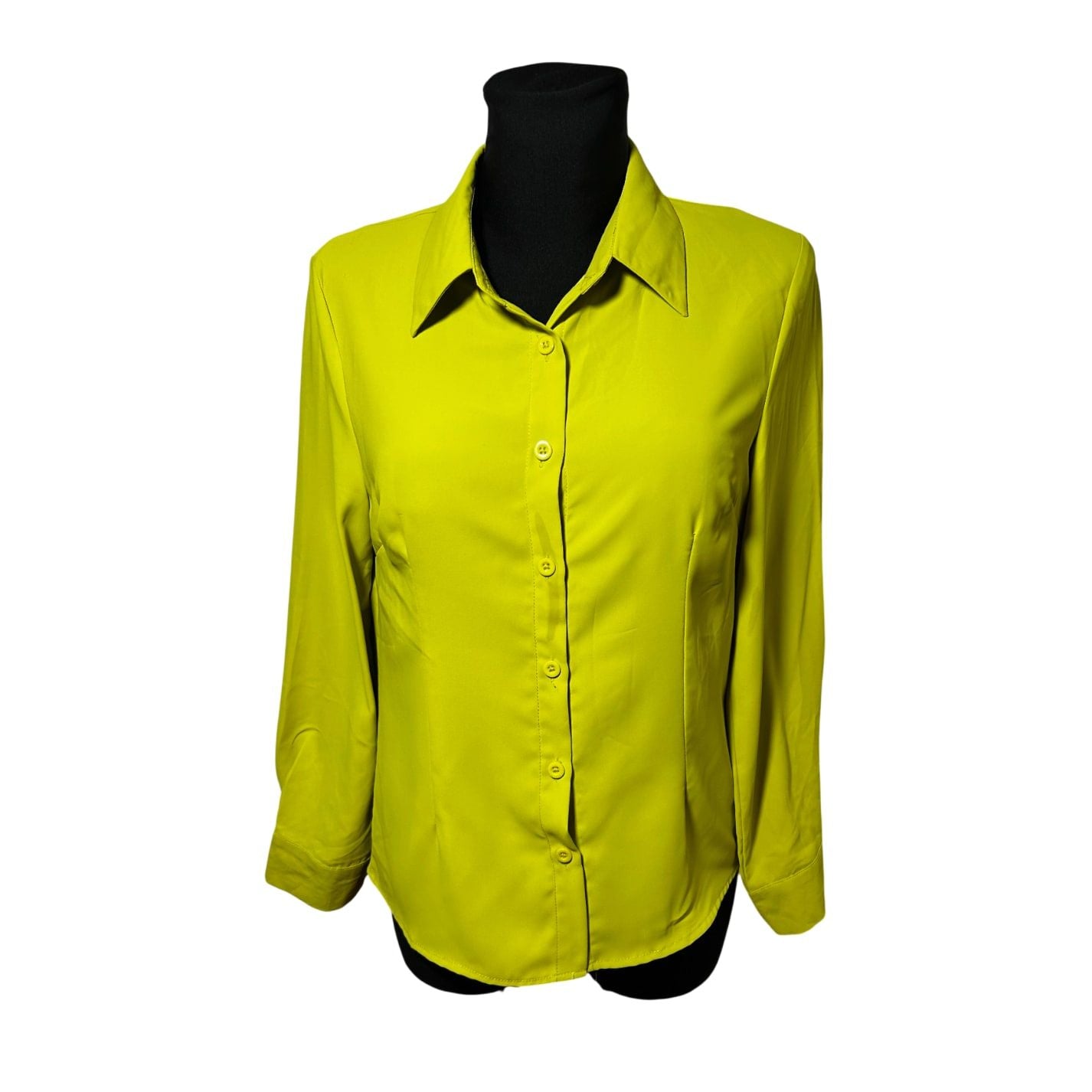 Damen Bluse Gr L Gelb Langarm Hemdbluse Modern Leicht Poly Neu Etikett