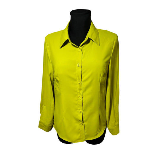 Damen Bluse Gr L Gelb Langarm Hemdbluse Modern Leicht Poly Neu Etikett