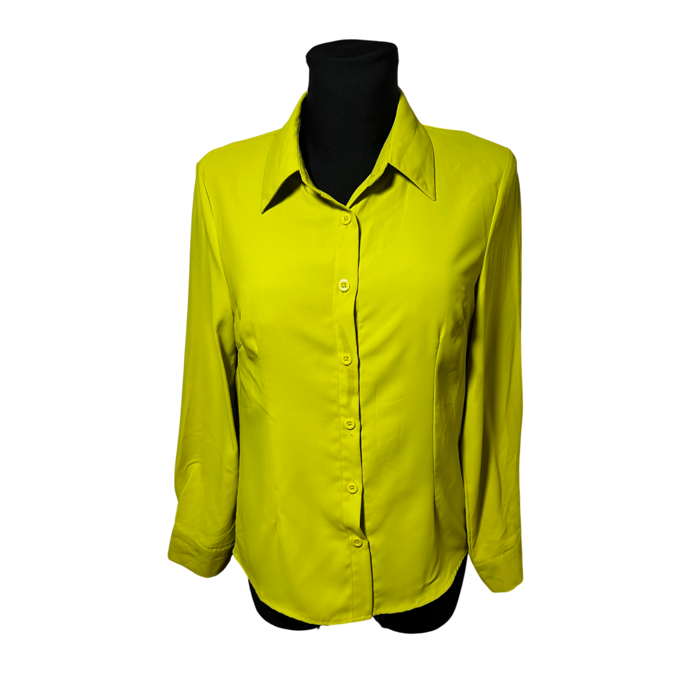 Damen Bluse Gr L Gelb Langarm Hemdbluse Modern Leicht Poly Neu Etikett