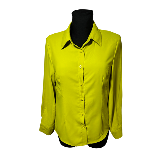 Damen Bluse Gr L Gelb Langarm Hemdbluse Modern Leicht Poly Neu Etikett