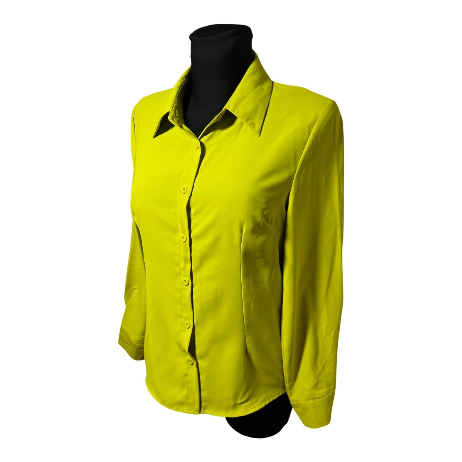 Damen Bluse Gr L Gelb Langarm Hemdbluse Modern Leicht Poly Neu Etikett
