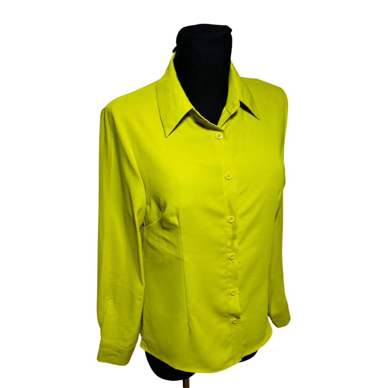 Damen Bluse Gr L Gelb Langarm Hemdbluse Modern Leicht Poly Neu Etikett