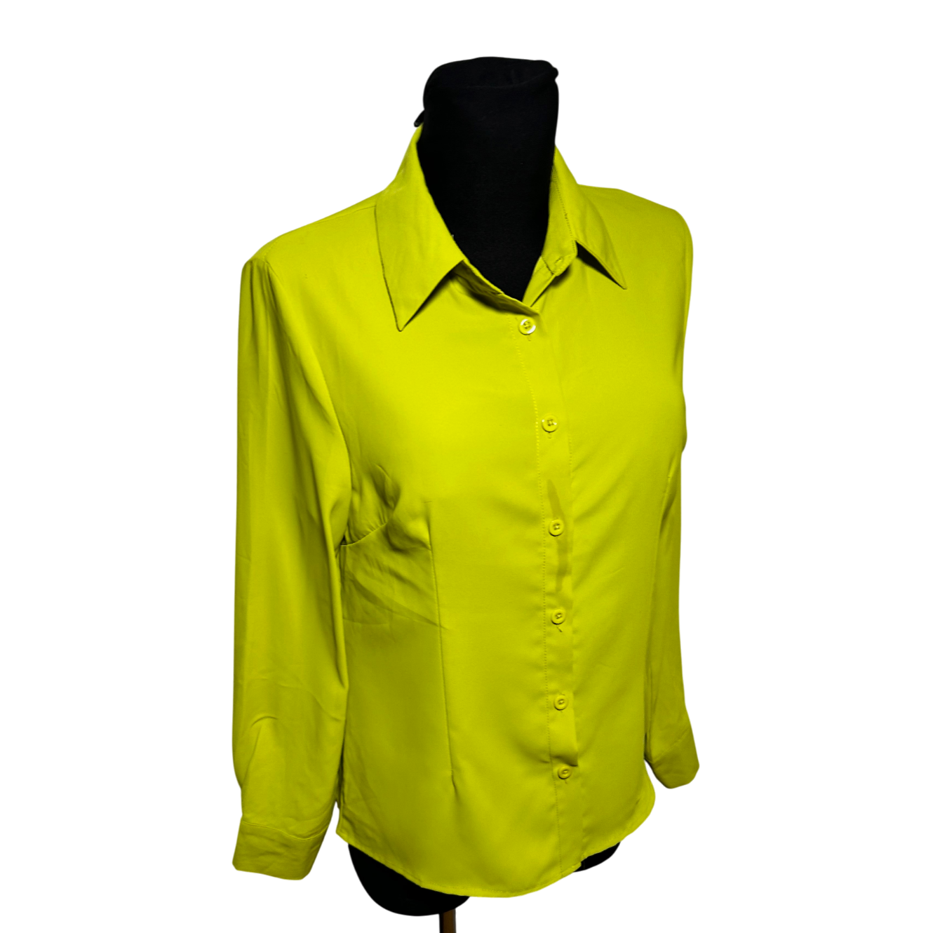 Damen Bluse Gr L Gelb Langarm Hemdbluse Modern Leicht Poly Neu Etikett