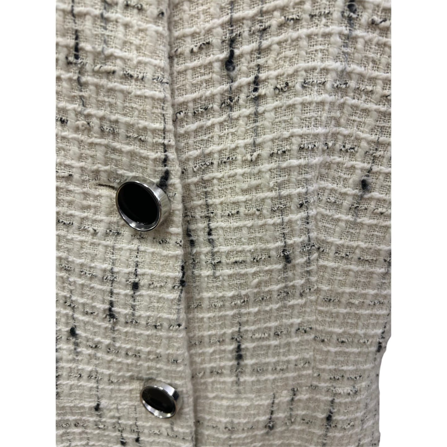 ZARA Damen Blazer Gr XS Bouclé Tweed Beige Elegant Klassisch Vintage Look