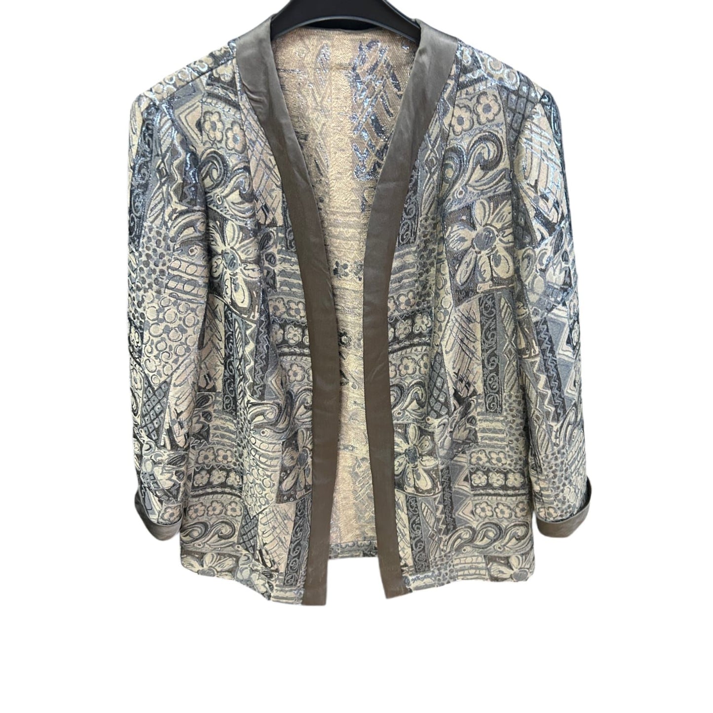 Vintage Longblazer Größe XL Braun Beige Silber Muster Elegant Damen
