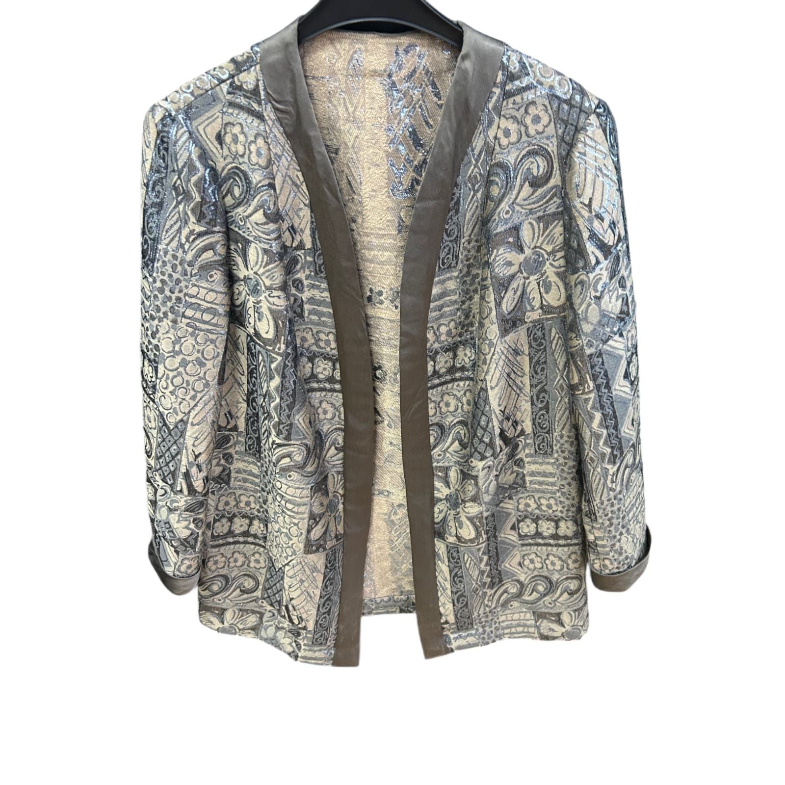 Vintage Longblazer Größe XL Braun Beige Silber Muster Elegant Damen