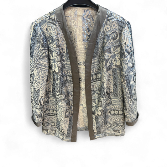 Vintage Longblazer Größe XL Braun Beige Silber Muster Elegant Damen