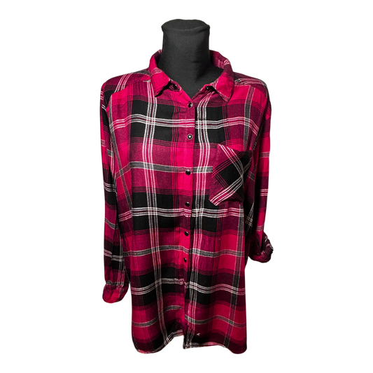 Gina Benotti Bluse Kariert Gr XL Rot Schwarz Langarm Krempelärmel Viskose Damen