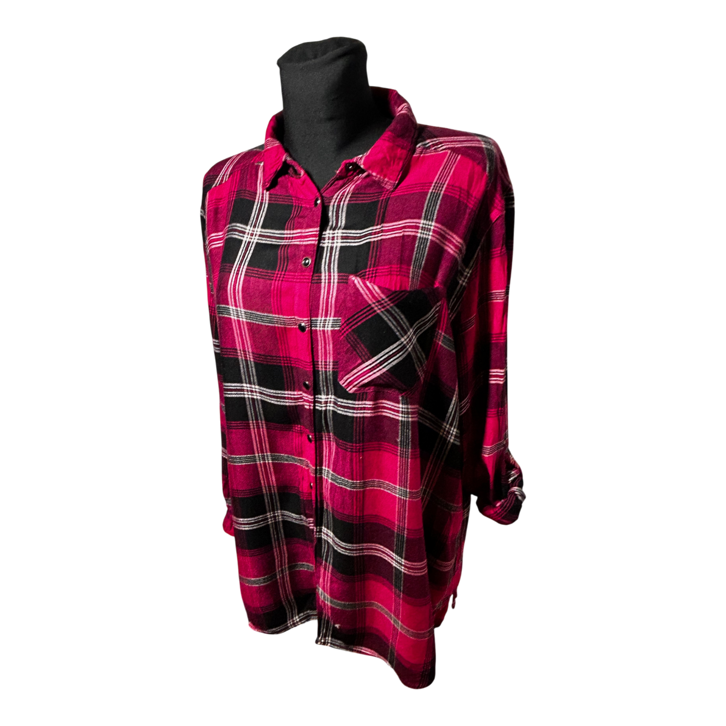 Gina Benotti Bluse Kariert Gr XL Rot Schwarz Langarm Krempelärmel Viskose Damen