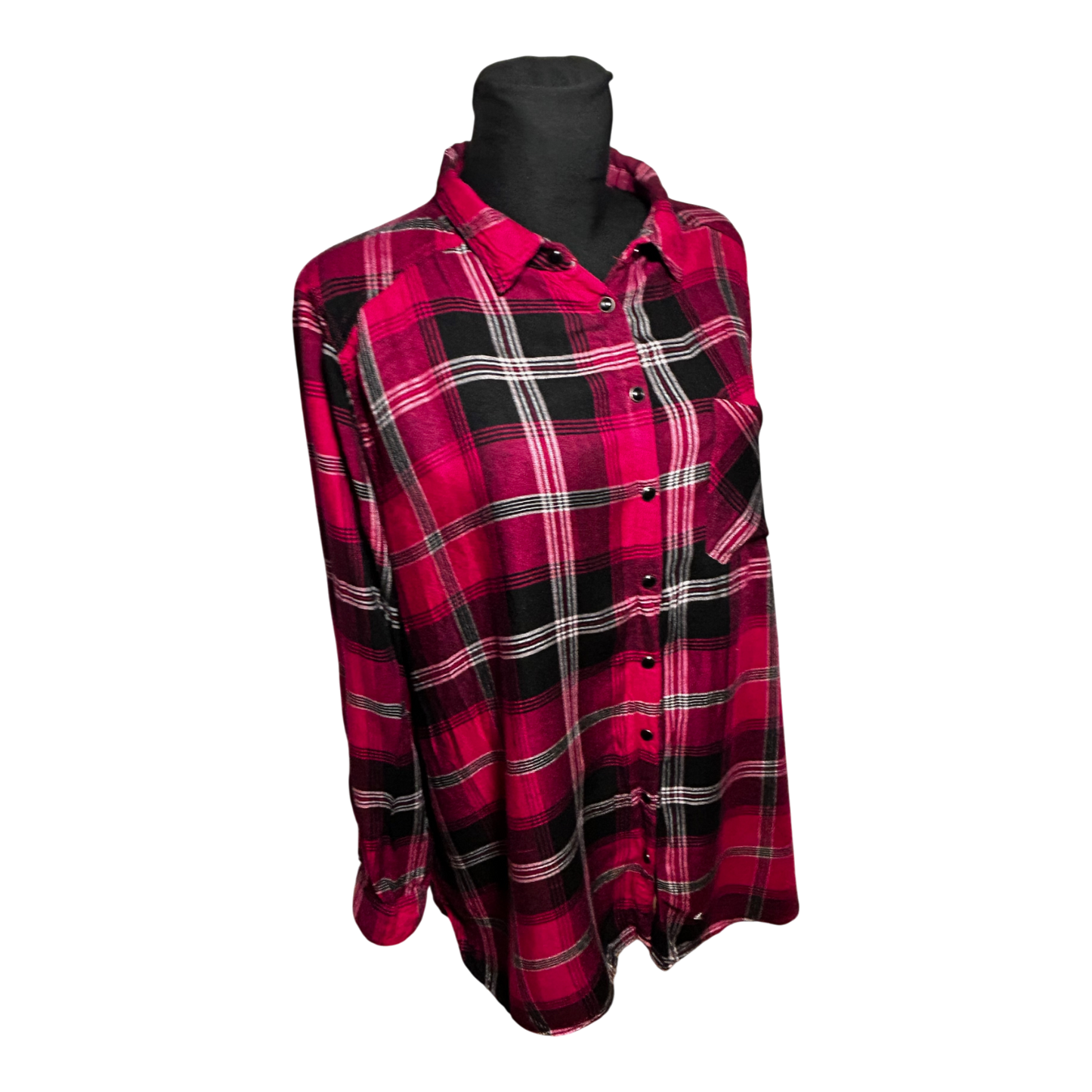 Gina Benotti Bluse Kariert Gr XL Rot Schwarz Langarm Krempelärmel Viskose Damen