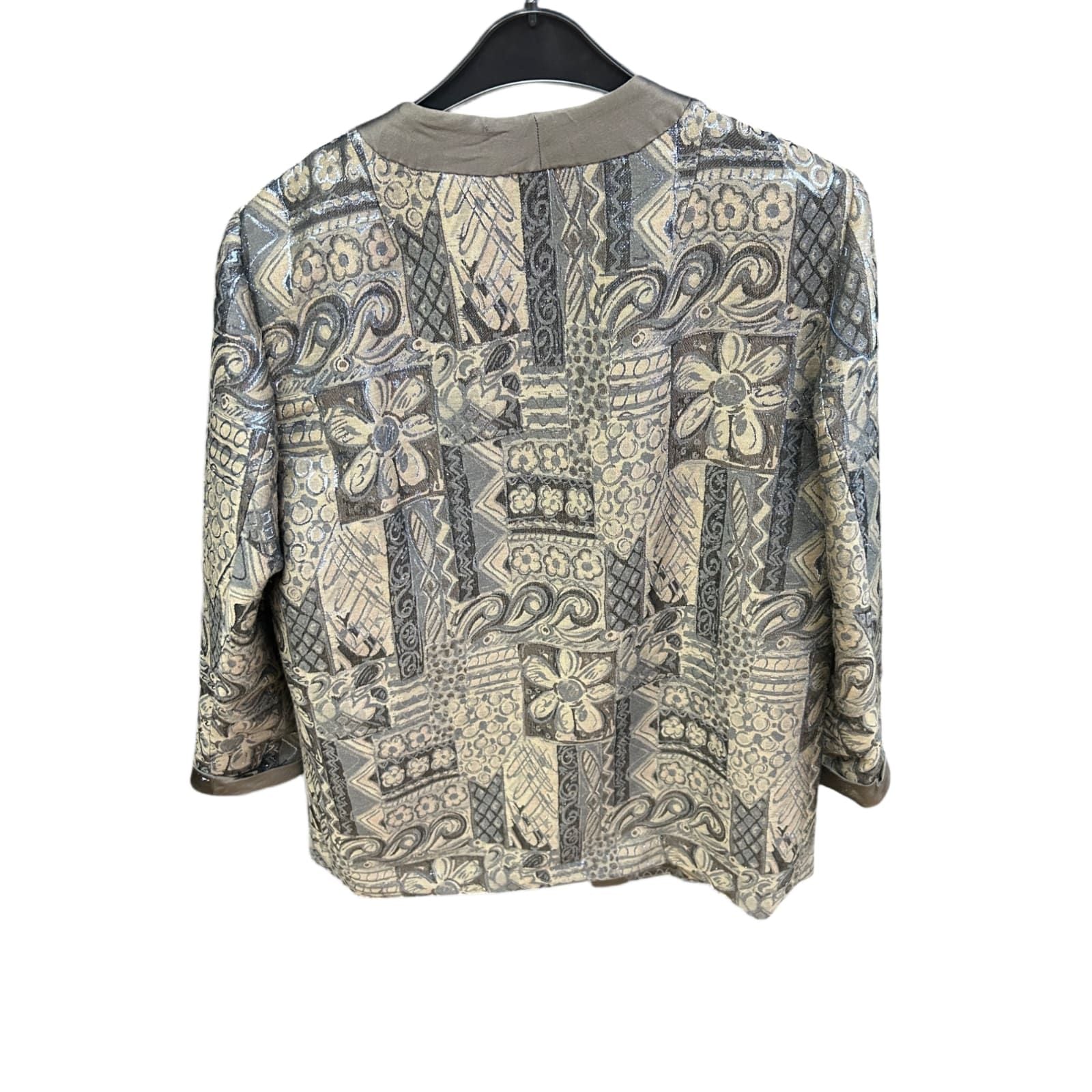 Vintage Longblazer Größe XL Braun Beige Silber Muster Elegant Damen