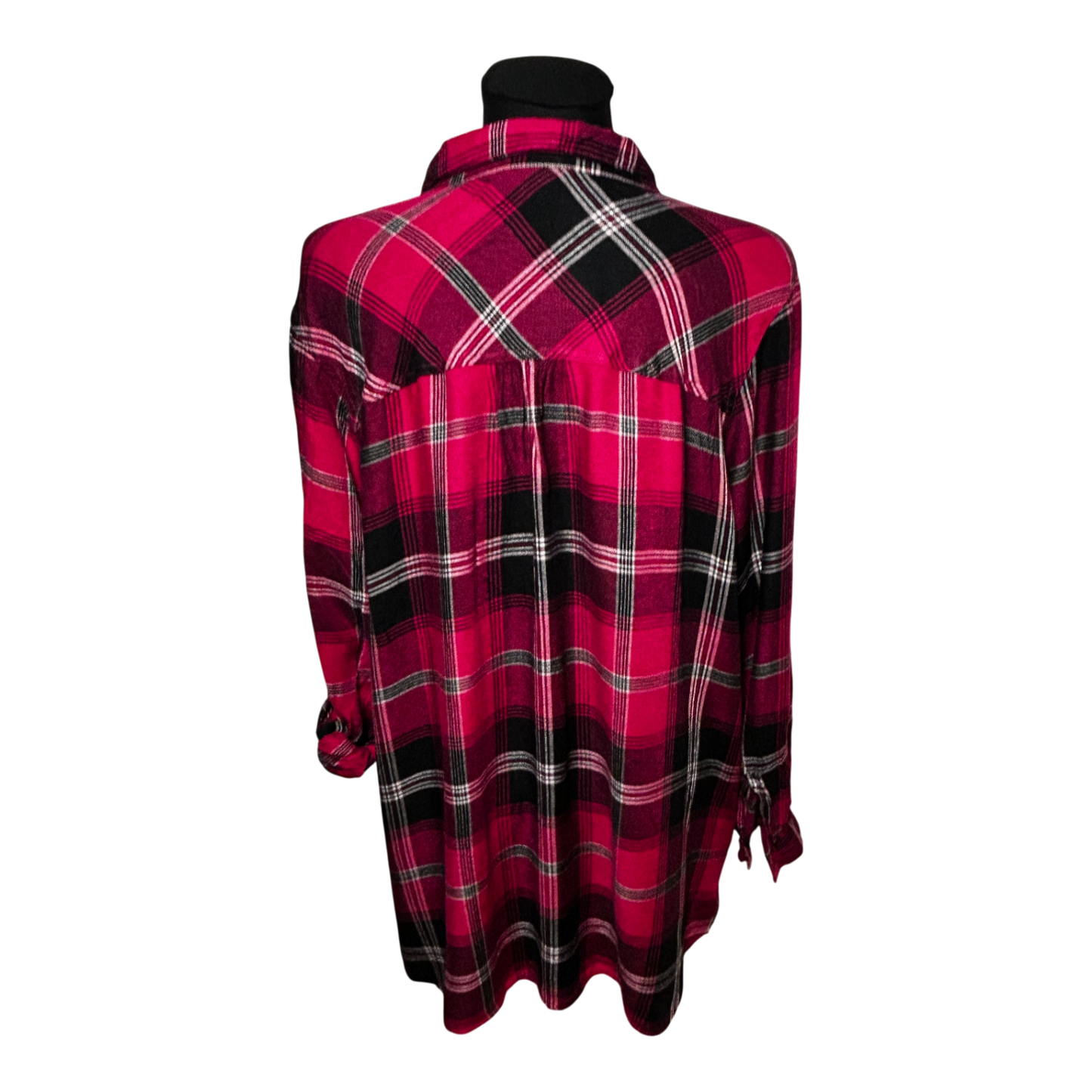 Gina Benotti Bluse Kariert Gr XL Rot Schwarz Langarm Krempelärmel Viskose Damen