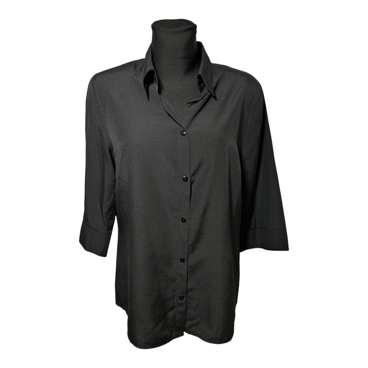Canda Bluse Damen Gr 44 Schwarz Viskosemix Vintage 3/4-Arm Elegante Shirtbluse
